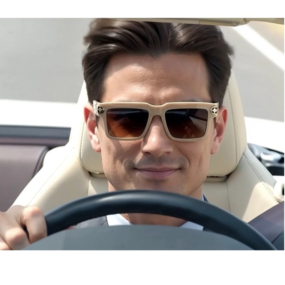 Sunglasses Men Fashion Casual‎ Beige Frame Brown Lens Rectangular UV400 Lentes